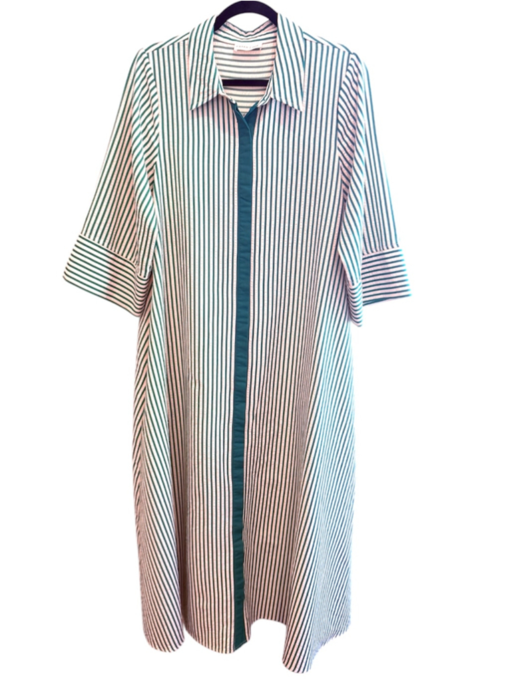 Women's Entro 3/4 Sleeve Striped Maxi Dress in Green Size S